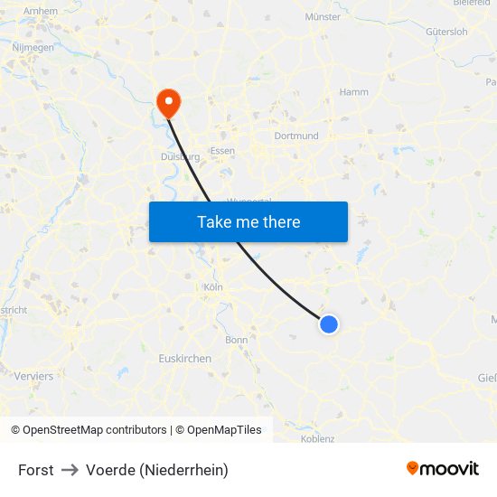 Forst to Voerde (Niederrhein) map