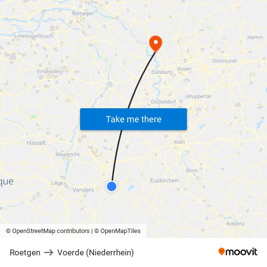 Roetgen to Voerde (Niederrhein) map