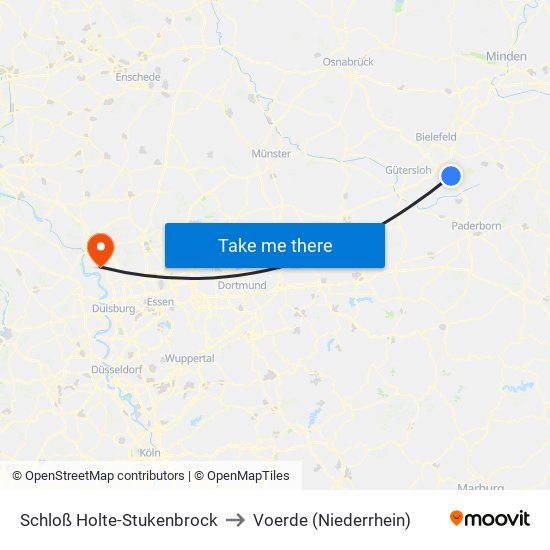Schloß Holte-Stukenbrock to Voerde (Niederrhein) map