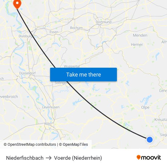 Niederfischbach to Voerde (Niederrhein) map