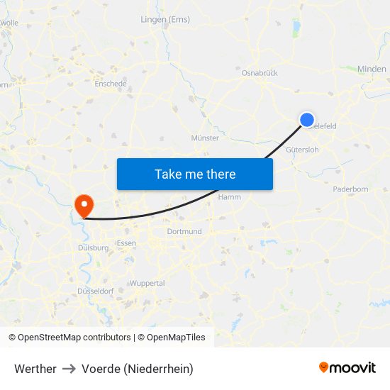 Werther to Voerde (Niederrhein) map