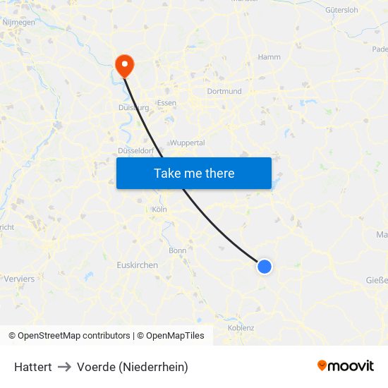 Hattert to Voerde (Niederrhein) map