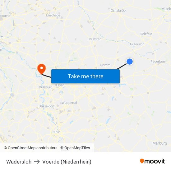 Wadersloh to Voerde (Niederrhein) map