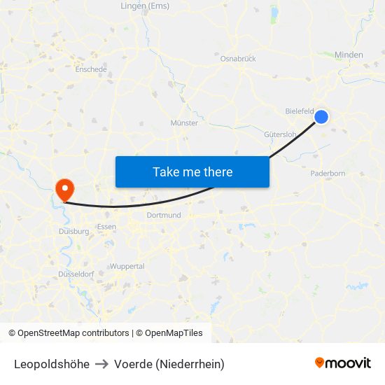 Leopoldshöhe to Voerde (Niederrhein) map