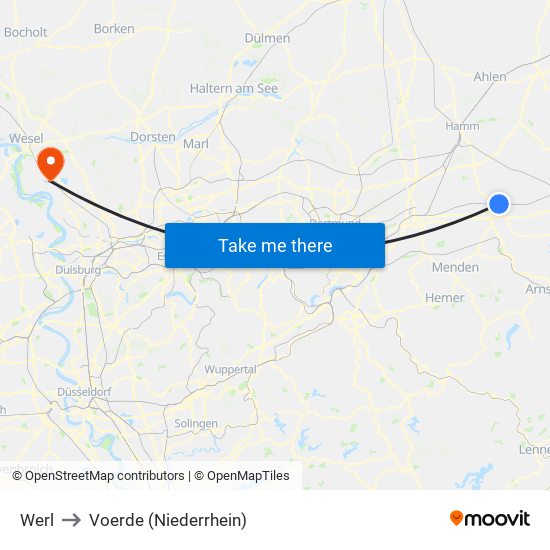 Werl to Voerde (Niederrhein) map