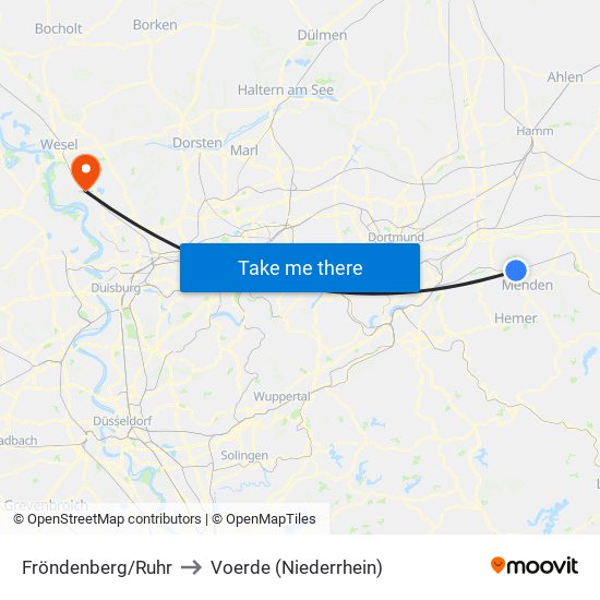 Fröndenberg/Ruhr to Voerde (Niederrhein) map