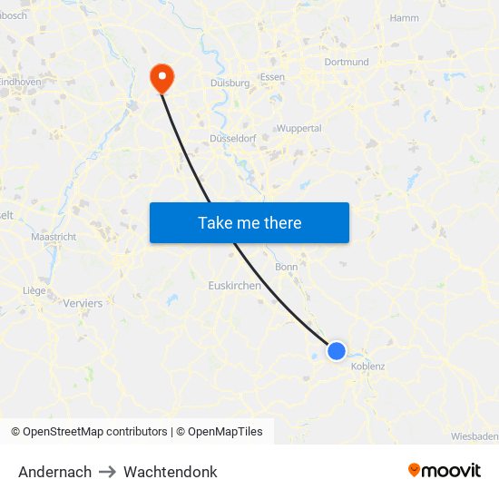 Andernach to Wachtendonk map