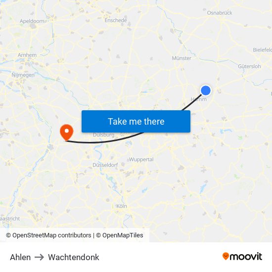 Ahlen to Wachtendonk map