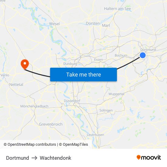 Dortmund to Wachtendonk map