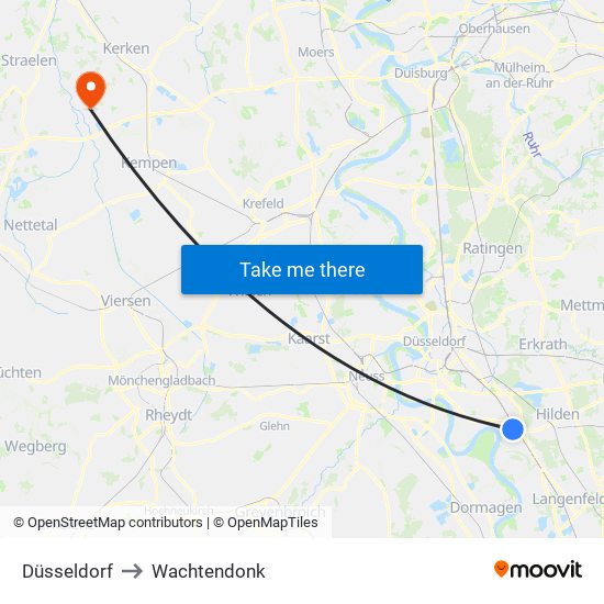 Düsseldorf to Wachtendonk map