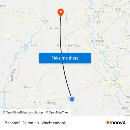 Bahnhof - Düren to Wachtendonk map