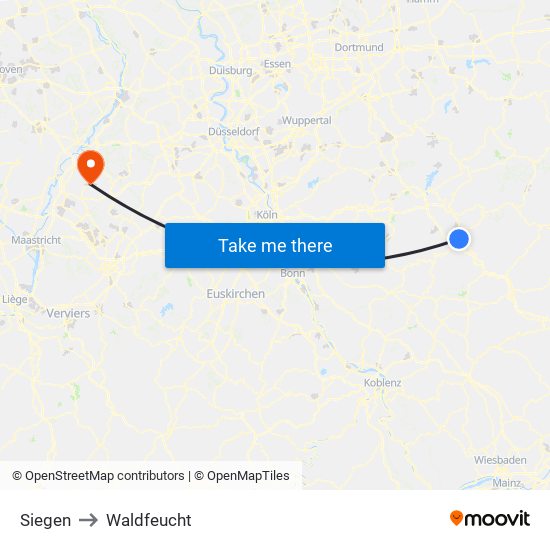 Siegen to Waldfeucht map