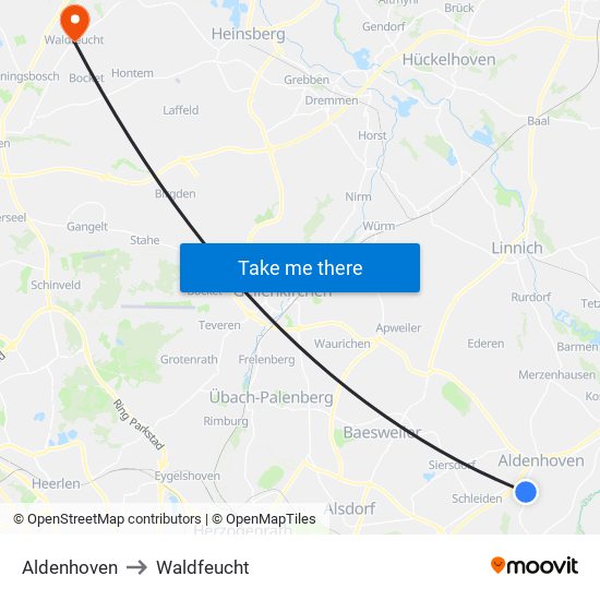 Aldenhoven to Waldfeucht map