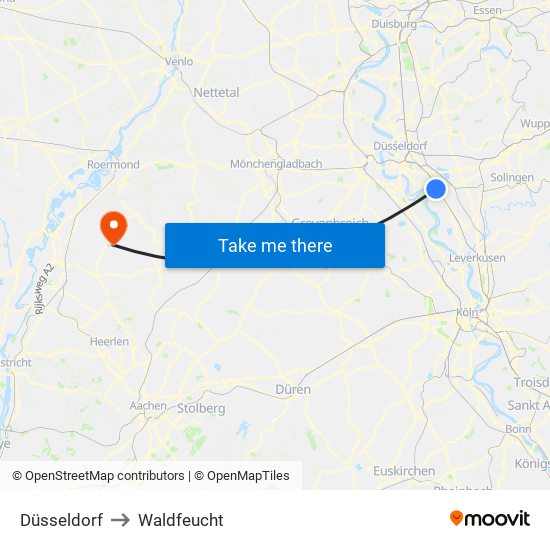 Düsseldorf to Waldfeucht map