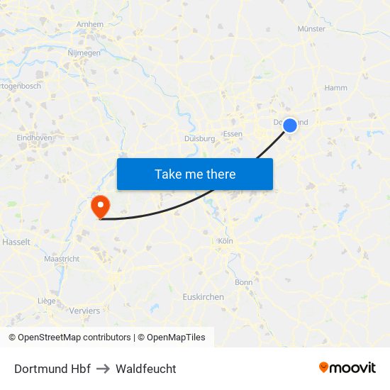 Dortmund Hbf to Waldfeucht map