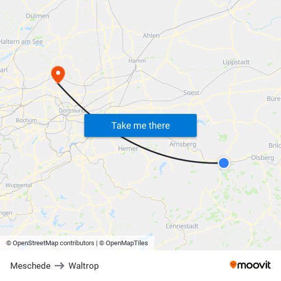 Meschede to Waltrop map