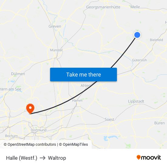 Halle (Westf.) to Waltrop map