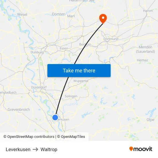 Leverkusen to Waltrop map
