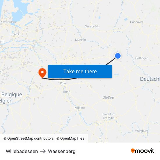 Willebadessen to Wassenberg map