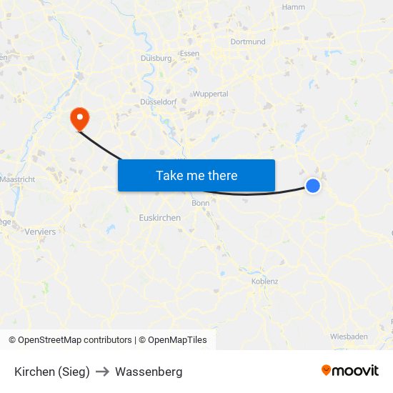 Kirchen (Sieg) to Wassenberg map