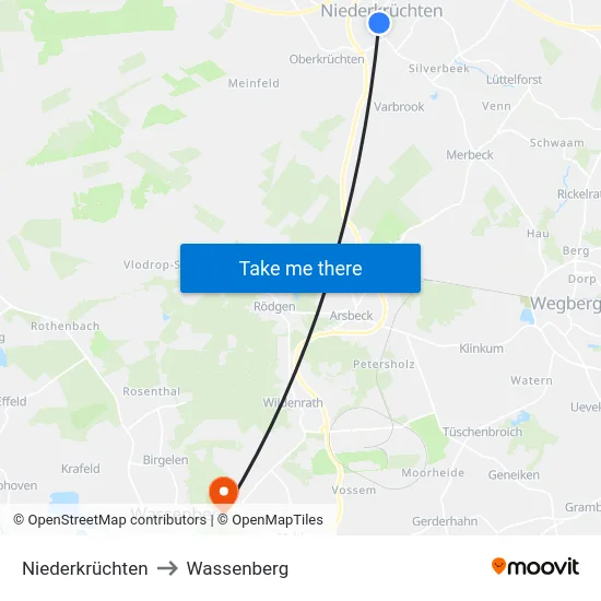 Niederkrüchten to Wassenberg map