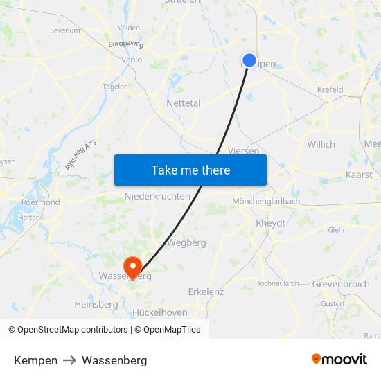 Kempen to Wassenberg map