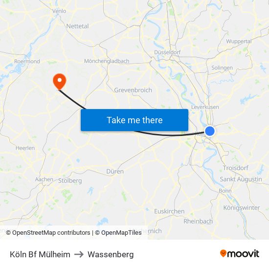 Köln Bf Mülheim to Wassenberg map