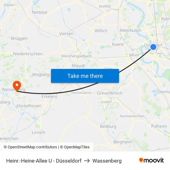 Heinr.-Heine-Allee U - Düsseldorf to Wassenberg map