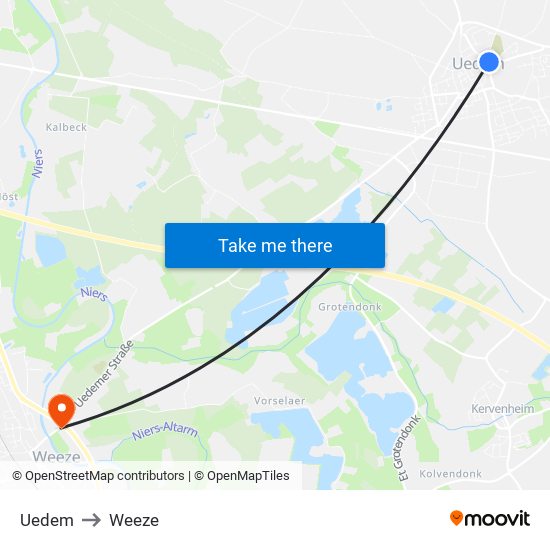 Uedem to Weeze map