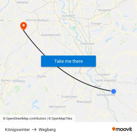 Königswinter to Wegberg map