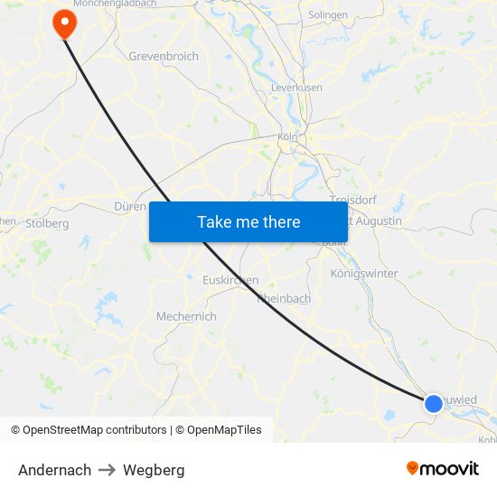 Andernach to Wegberg map