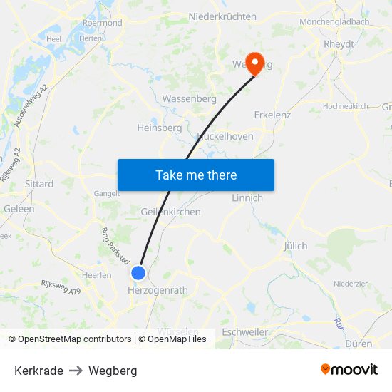 Kerkrade to Wegberg map