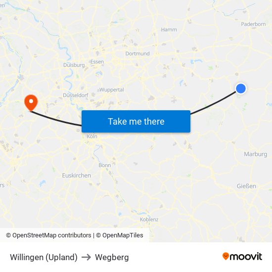 Willingen (Upland) to Wegberg map