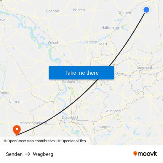 Senden to Wegberg map