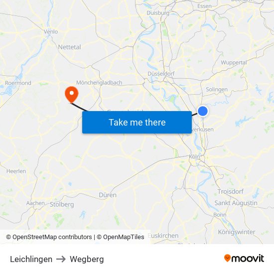 Leichlingen to Wegberg map