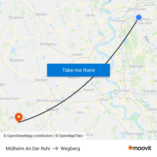 Mülheim An Der Ruhr to Wegberg map