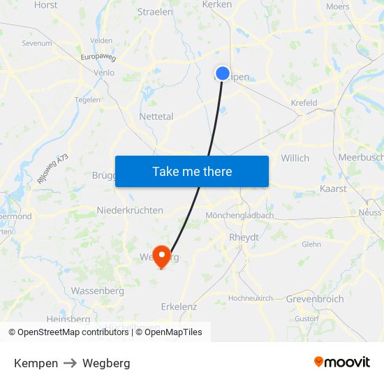 Kempen to Wegberg map