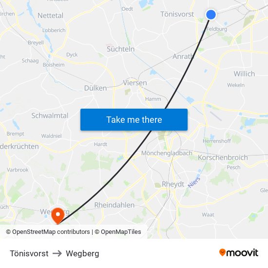 Tönisvorst to Wegberg map