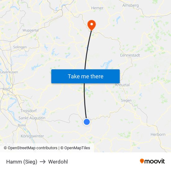Hamm (Sieg) to Werdohl map