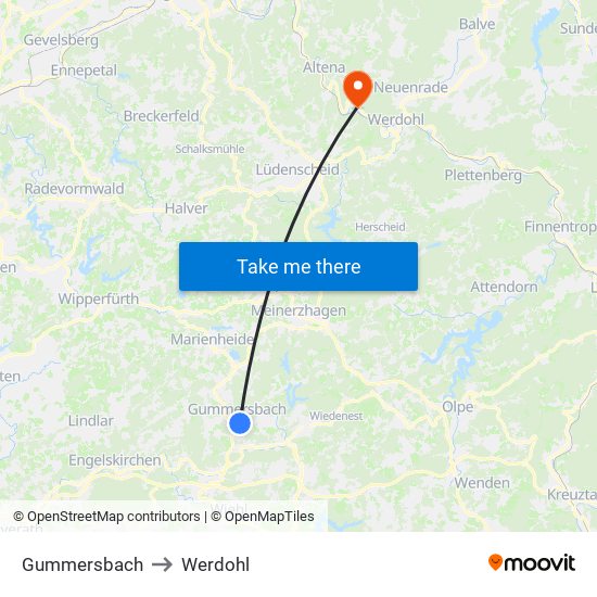 Gummersbach to Werdohl map