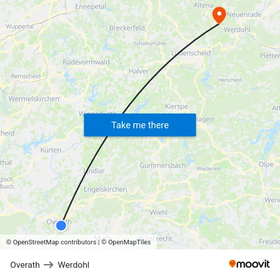 Overath to Werdohl map
