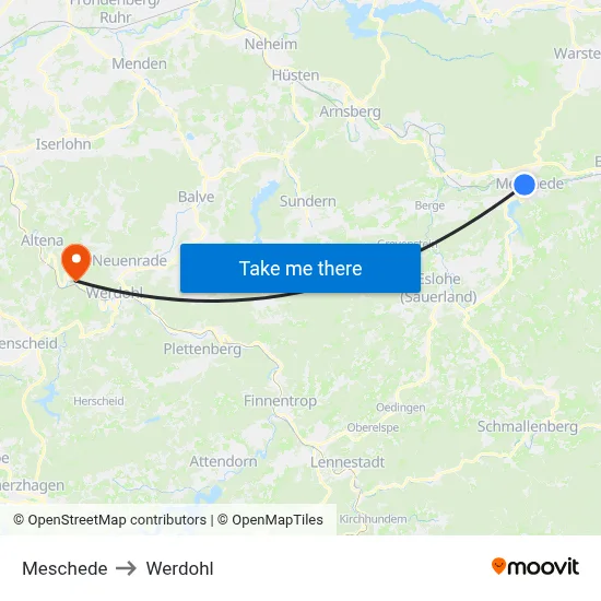 Meschede to Werdohl map