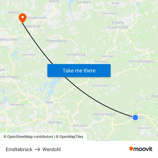 Erndtebrück to Werdohl map