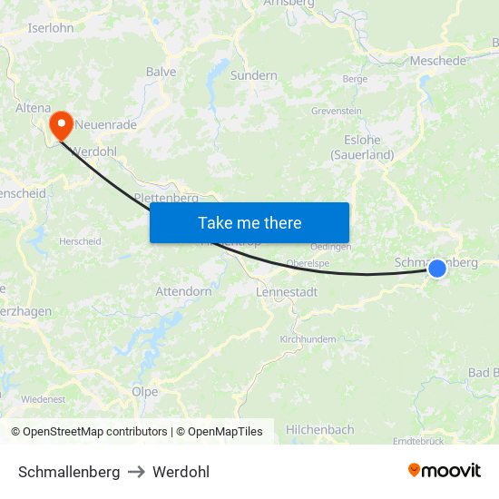 Schmallenberg to Werdohl map