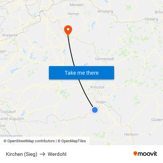 Kirchen (Sieg) to Werdohl map