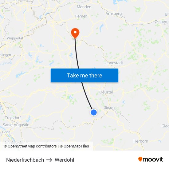 Niederfischbach to Werdohl map