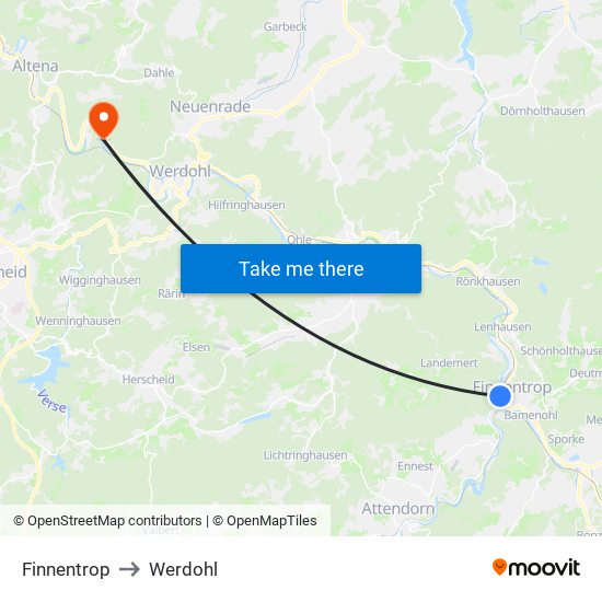 Finnentrop to Werdohl map