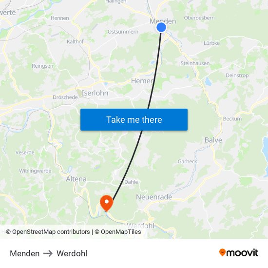 Menden to Werdohl map