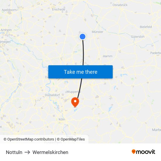 Nottuln to Wermelskirchen map