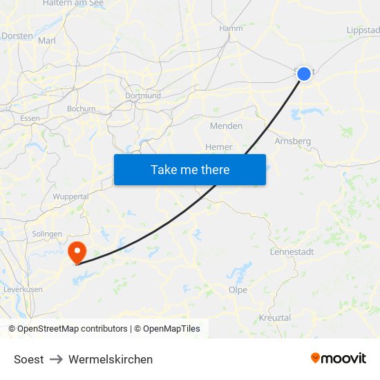 Soest to Wermelskirchen map